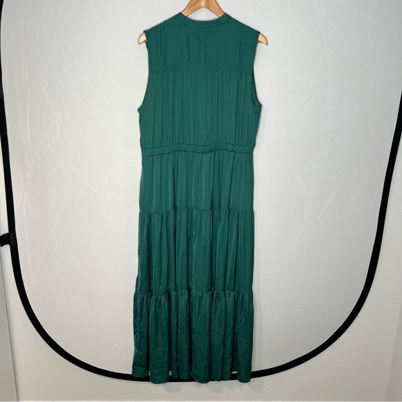 NWT! Soft Surroundings Emerald Green Satin Trieste Tiered Maxi Dress. Size Large - Picture 5 of 14